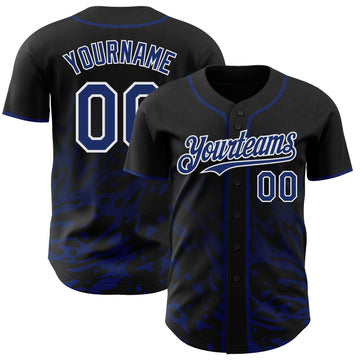 Uksn Individuelles Schwarz Royalblau-Weiß Flüssige Welle Klecksspritzer Authentisches Baseball-Trikot