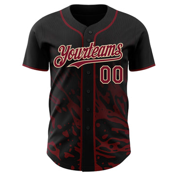 Uksn Individuelles Schwarz Karmesinrot-City Creme Flüssige Welle Klecksspritzer Authentisches Baseball-Trikot