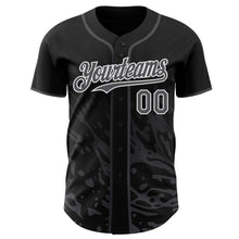 Laden Sie das Bild in den Galerie-Viewer, Uksn Individuelles Schwarz Stahlgrau-Weiß Flüssige Welle Klecksspritzer Authentisches Baseball-Trikot
