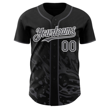 Uksn Individuelles Schwarz Stahlgrau-Weiß Flüssige Welle Klecksspritzer Authentisches Baseball-Trikot