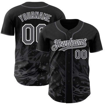 Uksn Individuelles Schwarz Stahlgrau-Weiß Flüssige Welle Klecksspritzer Authentisches Baseball-Trikot