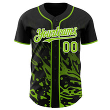Laden Sie das Bild in den Galerie-Viewer, Uksn Individuelles Schwarz Neongrün-Weiß Flüssige Welle Klecksspritzer Authentisches Baseball-Trikot
