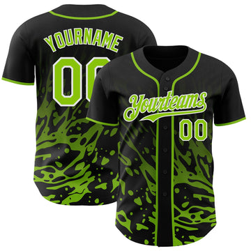Uksn Individuelles Schwarz Neongrün-Weiß Flüssige Welle Klecksspritzer Authentisches Baseball-Trikot