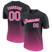 Laden Sie das Bild in den Galerie-Viewer, Uksn Individuelles Schwarz Pink-Weiß Geometrisch Sechseckig Punkt Farbverlauf Funktions-T-Shirt
