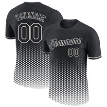 Laden Sie das Bild in den Galerie-Viewer, Uksn Individuelles Schwarz-Weiß Geometrisch Sechseckig Punkt Farbverlauf Funktions-T-Shirt
