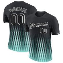 Laden Sie das Bild in den Galerie-Viewer, Uksn Individuelles Schwarz Eisblau-Weiß Geometrisch Sechseckig Punkt Farbverlauf Funktions-T-Shirt
