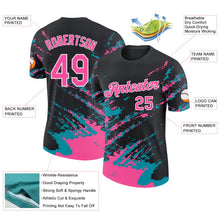 Laden Sie das Bild in den Galerie-Viewer, Uksn Individuelles Schwarz Pink Petrol-Weiß Pinselstrich Zerbrochen Spritzer Funktions-T-Shirt
