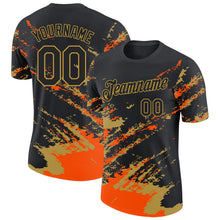 Laden Sie das Bild in den Galerie-Viewer, Uksn Individuelles Schwarz Orange-Altgold Pinselstrich Zerbrochen Spritzer Funktions-T-Shirt
