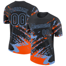 Laden Sie das Bild in den Galerie-Viewer, Uksn Individuelles Schwarz Orange-Puderblau Pinselstrich Zerbrochen Spritzer Funktions-T-Shirt
