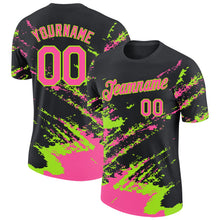 Laden Sie das Bild in den Galerie-Viewer, Uksn Individuelles Schwarz Pink-Neongrün Pinselstrich Zerbrochen Spritzer Funktions-T-Shirt
