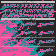 Laden Sie das Bild in den Galerie-Viewer, Uksn Individuelles Schwarz Pink-Petrol Pinselstrich Zerbrochen Spritzer Funktions-T-Shirt
