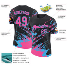 Laden Sie das Bild in den Galerie-Viewer, Uksn Individuelles Schwarz Pink-Himmelblau Pinselstrich Zerbrochen Spritzer Funktions-T-Shirt
