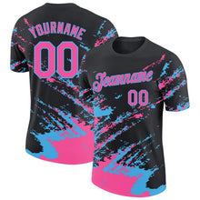 Laden Sie das Bild in den Galerie-Viewer, Uksn Individuelles Schwarz Pink-Himmelblau Pinselstrich Zerbrochen Spritzer Funktions-T-Shirt
