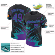 Laden Sie das Bild in den Galerie-Viewer, Uksn Individuelles Schwarz Violett-Petrol Pinselstrich Zerbrochen Spritzer Funktions-T-Shirt
