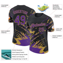 Laden Sie das Bild in den Galerie-Viewer, Uksn Individuelles Schwarz Violett-Altgold Pinselstrich Zerbrochen Spritzer Funktions-T-Shirt
