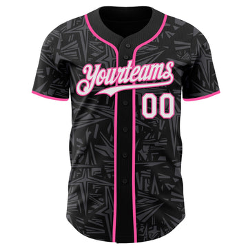 Uksn Individuelles Schwarz Weiß Stahlgrau-Pink Geometrischer Cyber-Sternenburst Authentisches Baseball-Trikot