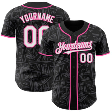 Uksn Individuelles Schwarz Weiß Stahlgrau-Pink Geometrischer Cyber-Sternenburst Authentisches Baseball-Trikot