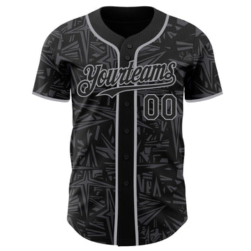 Uksn Individuelles Schwarz Stahlgrau-Grau Geometrischer Cyber-Sternenburst Authentisches Baseball-Trikot