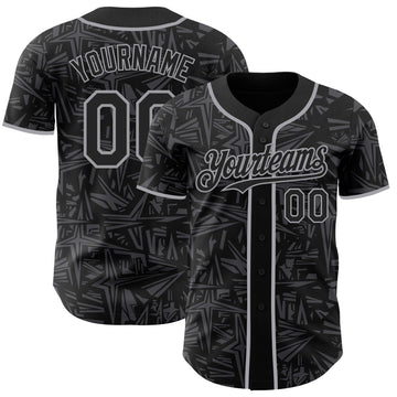 Uksn Individuelles Schwarz Stahlgrau-Grau Geometrischer Cyber-Sternenburst Authentisches Baseball-Trikot