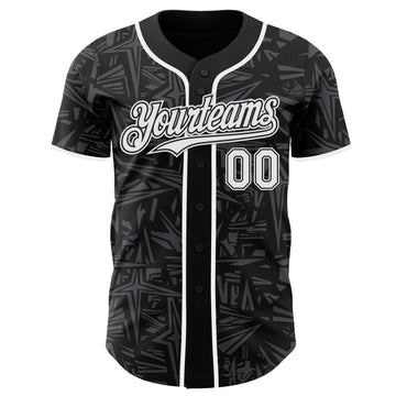 Uksn Individuelles Schwarz Weiß-Stahlgrau Geometrischer Cyber-Sternenburst Authentisches Baseball-Trikot