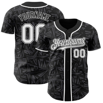 Uksn Individuelles Schwarz Weiß-Stahlgrau Geometrischer Cyber-Sternenburst Authentisches Baseball-Trikot