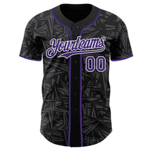 Laden Sie das Bild in den Galerie-Viewer, Uksn Individuelles Schwarz Violett Stahlgrau-Weiß Geometrischer Cyber-Sternenburst Authentisches Baseball-Trikot
