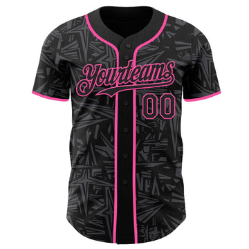 Uksn Individuelles Schwarz Stahlgrau-Pink Geometrischer Cyber-Sternenburst Authentisches Baseball-Trikot