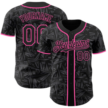 Uksn Individuelles Schwarz Stahlgrau-Pink Geometrischer Cyber-Sternenburst Authentisches Baseball-Trikot
