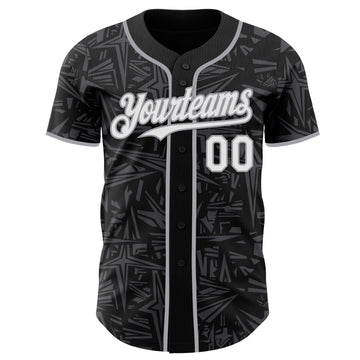 Uksn Individuelles Schwarz Weiß Stahlgrau-Grau Geometrischer Cyber-Sternenburst Authentisches Baseball-Trikot