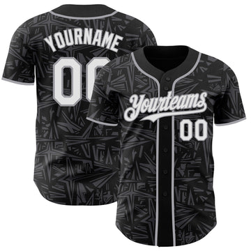 Uksn Individuelles Schwarz Weiß Stahlgrau-Grau Geometrischer Cyber-Sternenburst Authentisches Baseball-Trikot
