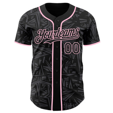 Uksn Individuelles Schwarz Stahlgrau-Hellrosa Geometrischer Cyber-Sternenburst Authentisches Baseball-Trikot