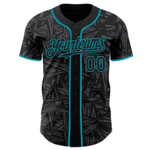 Laden Sie das Bild in den Galerie-Viewer, Uksn Individuelles Schwarz Stahlgrau-Petrol Geometrischer Cyber-Sternenburst Authentisches Baseball-Trikot
