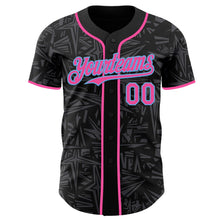 Laden Sie das Bild in den Galerie-Viewer, Uksn Individuelles Schwarz Pink Stahlgrau-Himmelblau Geometrischer Cyber-Sternenburst Authentisches Baseball-Trikot
