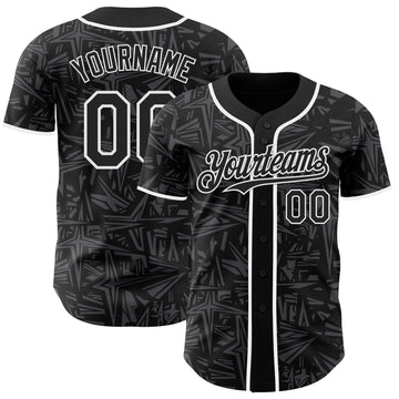 Uksn Individuelles Schwarz Stahlgrau-Weiß Geometrischer Cyber-Sternenburst Authentisches Baseball-Trikot