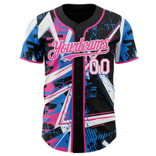 Laden Sie das Bild in den Galerie-Viewer, Uksn Individuelles Schwarz Weiß Elektrisch Blau-Pink Geometrische Splitter Punktgitter Authentisches Baseball-Trikot
