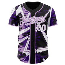 Laden Sie das Bild in den Galerie-Viewer, Uksn Individuelles Schwarz Weiß-Hellviolett Geometrische Splitter Punktgitter Authentisches Baseball-Trikot
