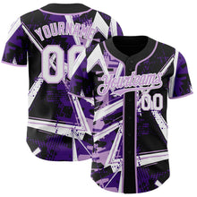 Laden Sie das Bild in den Galerie-Viewer, Uksn Individuelles Schwarz Weiß-Hellviolett Geometrische Splitter Punktgitter Authentisches Baseball-Trikot
