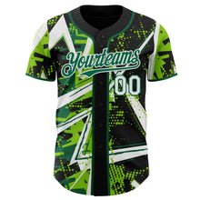Laden Sie das Bild in den Galerie-Viewer, Uksn Individuelles Schwarz Weiß Neongrün-Kelly-Grün Geometrische Splitter Punktgitter Authentisches Baseball-Trikot
