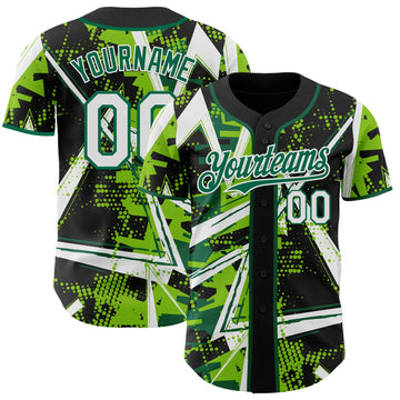 Uksn Individuelles Schwarz Weiß Neongrün-Kelly-Grün Geometrische Splitter Punktgitter Authentisches Baseball-Trikot