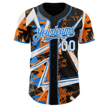 Laden Sie das Bild in den Galerie-Viewer, Uksn Individuelles Schwarz Weiß Bay Orange-Elektrisch Blau Geometrische Splitter Punktgitter Authentisches Baseball-Trikot
