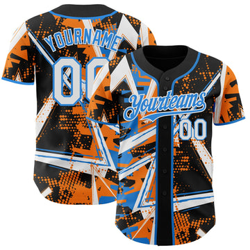 Uksn Individuelles Schwarz Weiß Bay Orange-Elektrisch Blau Geometrische Splitter Punktgitter Authentisches Baseball-Trikot