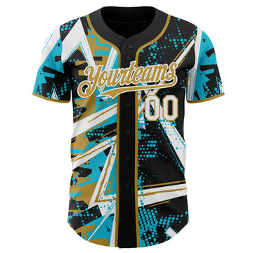 Uksn Individuelles Schwarz Weiß Lakes Blau-Altgold Geometrische Splitter Punktgitter Authentisches Baseball-Trikot