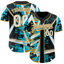 Laden Sie das Bild in den Galerie-Viewer, Uksn Individuelles Schwarz Weiß Lakes Blau-Altgold Geometrische Splitter Punktgitter Authentisches Baseball-Trikot

