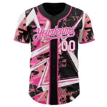 Uksn Individuelles Schwarz Weiß Mittelpink-Pink Geometrische Splitter Punktgitter Authentisches Baseball-Trikot