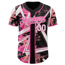 Laden Sie das Bild in den Galerie-Viewer, Uksn Individuelles Schwarz Weiß Mittelpink-Pink Geometrische Splitter Punktgitter Authentisches Baseball-Trikot
