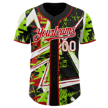 Laden Sie das Bild in den Galerie-Viewer, Uksn Individuelles Schwarz Weiß Neongrün-Rot Geometrische Splitter Punktgitter Authentisches Baseball-Trikot

