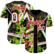 Laden Sie das Bild in den Galerie-Viewer, Uksn Individuelles Schwarz Weiß Neongrün-Rot Geometrische Splitter Punktgitter Authentisches Baseball-Trikot
