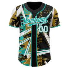 Laden Sie das Bild in den Galerie-Viewer, Uksn Individuelles Schwarz Weiß Altgold-Aqua Geometrische Splitter Punktgitter Authentisches Baseball-Trikot
