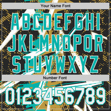 Laden Sie das Bild in den Galerie-Viewer, Uksn Individuelles Schwarz Weiß Altgold-Aqua Geometrische Splitter Punktgitter Authentisches Baseball-Trikot
