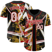 Laden Sie das Bild in den Galerie-Viewer, Uksn Individuelles Schwarz Weiß Altgold-Rot Geometrische Splitter Punktgitter Authentisches Baseball-Trikot
